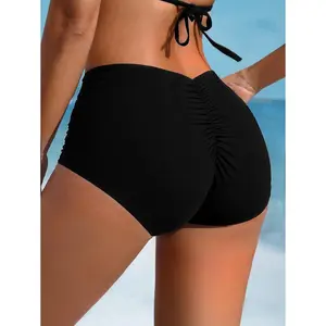 SwimWeekHigh Waisted Bikini Bottoms for Women Full Coverage Swim Bathing Suit Bottom Drawstring Ruched Swimsuit Bottom