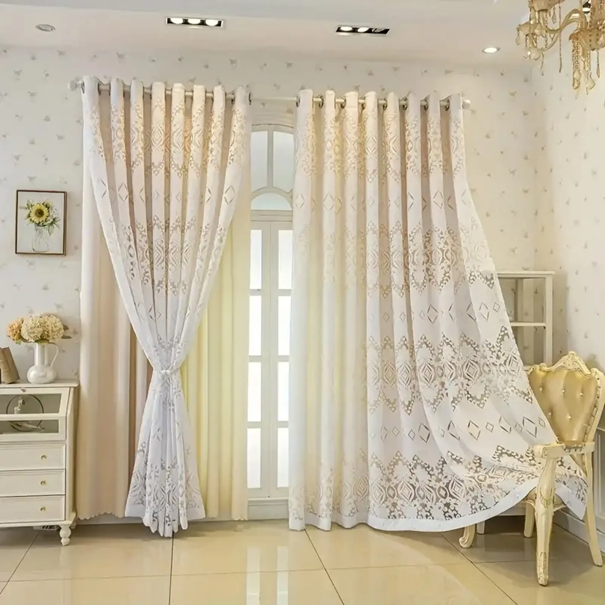 1pc Charming Blackout Room Decor Home Decoration Window Curtain with UV Protection, Floral Jacquard Design, Ideal for Bedroom Living Room Office, All-Season Sunshade Drapes