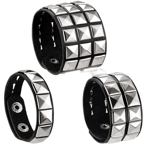 Unisex Punk Leather Bracelet with Studs, Gothic Rock Style Pointed End Open Cuff Bangle, Halloween Party Accessory, Birthday Gift, Men's Jewelry, Fashion Bracelet, Bracelets Bangles