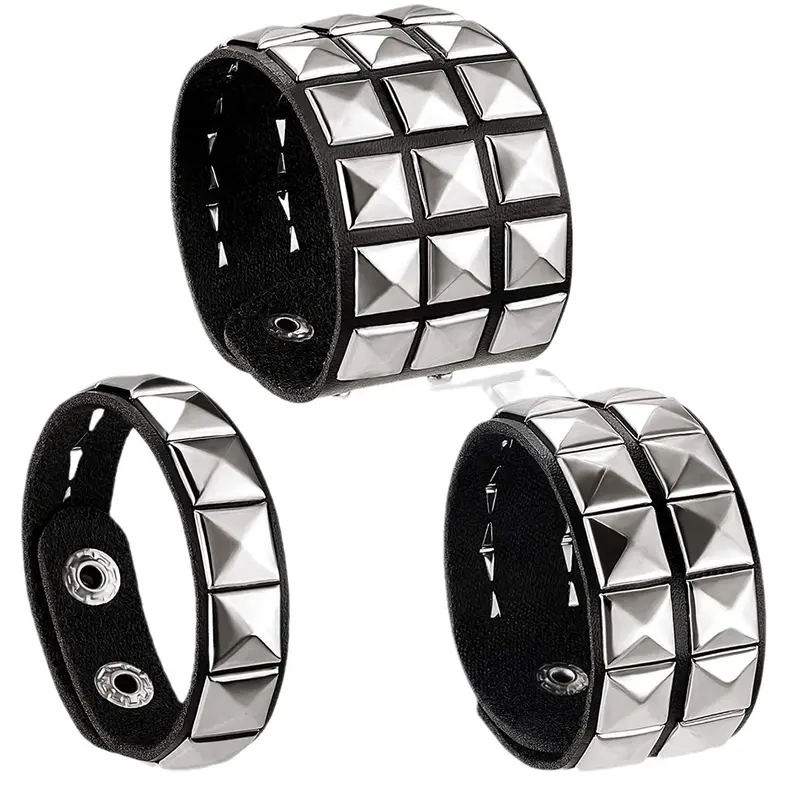 Unisex Punk Leather Bracelet with Studs, Gothic Rock Style Pointed End Open Cuff Bangle, Halloween Party Accessory, Birthday Gift, Men's Jewelry, Fashion Bracelet, Bracelets Bangles