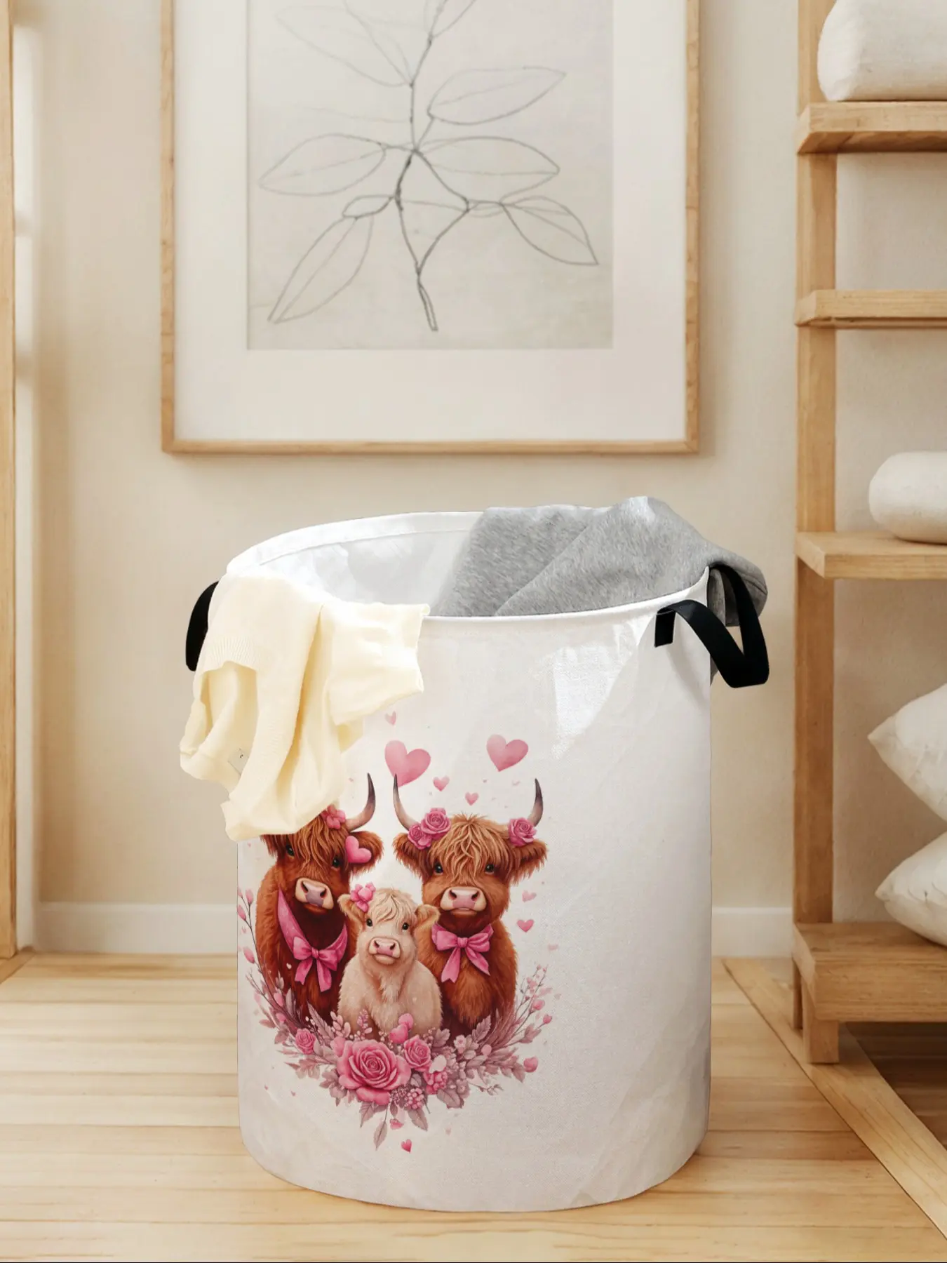 Durable Foldable Laundry Basket with Cow Print Handle, Folding Laundry Basket, Large Capacity Storage Bin for Home Use, Casual Toy Organizer, Laundry Bin Sorter, Laundry Hamper