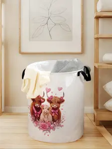 Durable Foldable Laundry Basket with Cow Print Handle, Large Capacity Storage Bin for Home Use, Casual Toy Organizer, Laundry Bin Sorter, Laundry Hamper