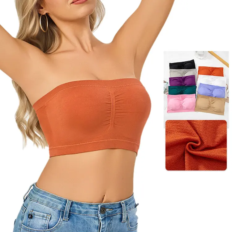 S-6XL Seamless Strapless Bandeau Tube Top, Removable Pads Double Layer Non-slip Invisible Bra, Stretchy Plus Size Underwear For Backless Outfit Daily Layering Summer Wear