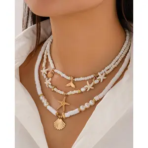 Sea Shell Necklace for Women White Puka Shell Necklaces Summer Shell Starfish Sea Turtle Pendant Neck-laces Summer Surfer Beach Choker Jewelry Accessories