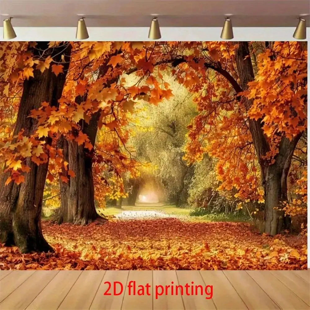 1-Piece 2D Flat Golden Autumn Leaf Print Polyester Banner - Festive Backdrop for Fall Weddings, Ceremony, Outdoor Party Banner, Christmas Party Decor