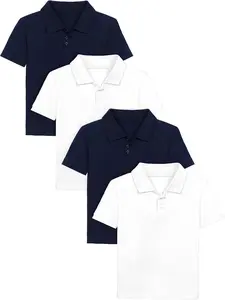 Poroka 4 Pack Boys Polo Shirts Solid School Uniform Cotton Short Sleeve Golf Polo Shirt for Kids Boy