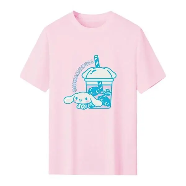 Official Sanrio Cinnamoroll Pink Short-Sleeve Graphic T-Shirt, Womenswear Top, Casual Kawaii Tee for Women
