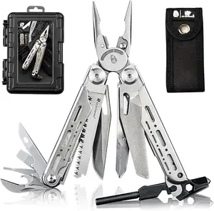 GQ-22 HX OUTDOORS 19 In 1 Multi Tool Pocket Knife Set, Stainless Steel Multitool Pliers with Fire Starter and Glass Breaker, Folding EDC Camping Survival Tools for Men