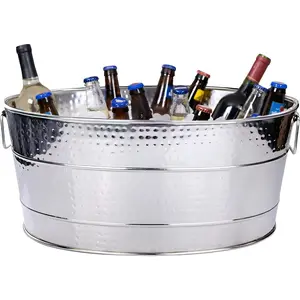 BREKX Aspen Heavy-Duty Oval Stainless Steel Beverage Tub for Parties - Metal Large Ice Bucket for Drinks, 25-Quart (30-Bottle) Large Cooler Drink Tub BREKX