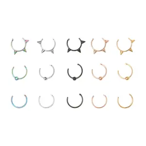 Fake Lip Rings 15 Pcs Non-Piercing Stainless Steel Gothic Spike Horseshoe Septum Nose Hoop Cartilage Ring for Men and Women