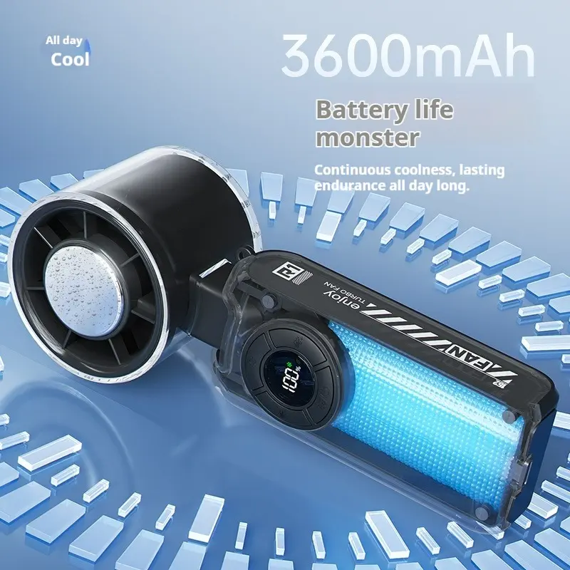 Qawtor 2026 Refrigeration Handheld Turbo Fan, 3600mAh Battery Operated, Up to 12 Working Hours, 199-Level Stepless Control with Digital Display, 5-in-1 Handheld/Neck/Desktop Cooling Fan for Travel, Dorm & Office, summervibes tiktokshop