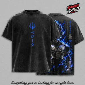 Prince of All ''Saiyans'' Graphic Tee Vintage Washed Shirt DBZ Anime Streetwear T-Shirt ''Saiyan'' Warrior Power Up Manga Tee Oversized Unisex Gift for DBZ Fans and Anime Lovers