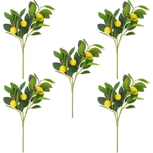 5 PCS Artificial Lemon Branches for Vase 18 Inch Plastic Lemon Tree with Lemon Bushes for Garden Patio Porch Window Box Planter and Indoor Outdoor Home Decor