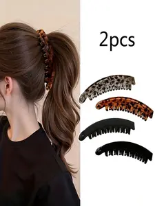 Women's Banana Hair Clips Set, Leopard Pattern Retro High Ponytail Holders, Perfect for Dating & Parties, Elegant Casual Accessories