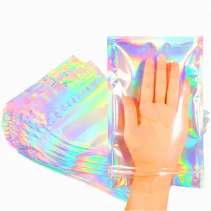 [100 PCS ] 5.5 x 8 Inch Holographic Resealable Smell Proof Bags & Foil Pouch Bag Great for Small Business Party Favor Food Storage