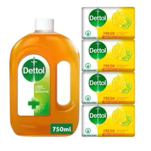 Dettol Liquid 750mL & 4 Bars Soap Fresh 100gs Each ( More Options Of Soap To Choose From) Fresh, Skincare, Cool, Re-energize, Lasting Fresh or Original Soap Cleansing