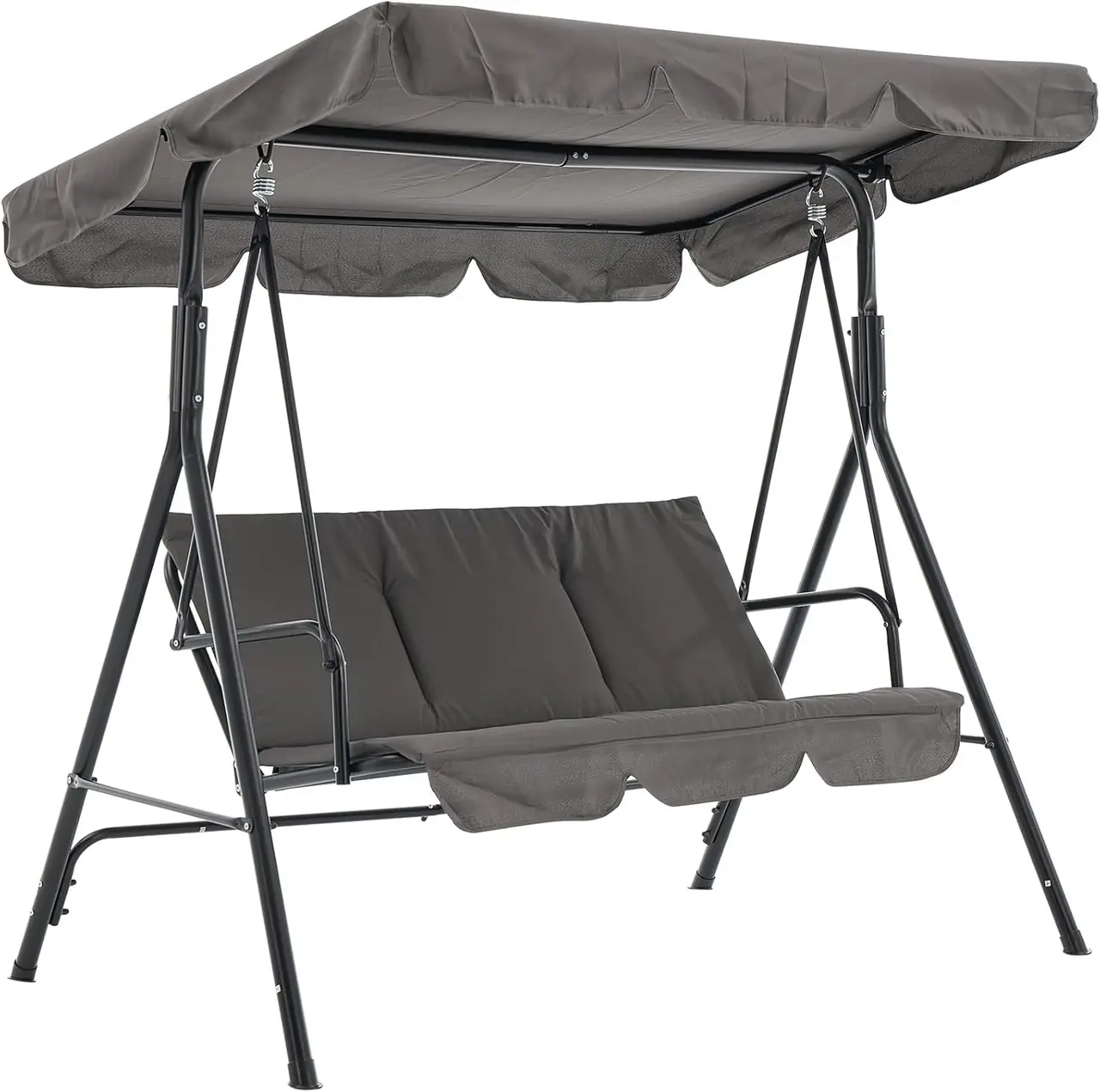 GAOMON 3-Seat Gray Outdoor Patio Porch Swing Set - Sturdy Weather-Resistant Steel Frame, Adjustable Backrest, Polyester Cushion & Pillows, Sun Protection, Adults-Friendly Outdoor Furniture Set for Backyard, Front Porch, Patio Decor, Lawn