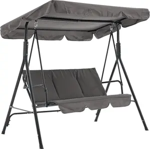 GAOMON Gray Outdoor Patio Porch Swing Adjustable Backrest, 3-Seat Swing Chair with Weather Resistant Steel Frame for Backyard Front Porch Lawn, Cushion and Pillows Included