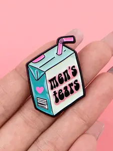 Men's Tears Cute Cartoon & Quote Design Drink Box Enamel Pin Badge, Zinc Alloy Brooch, Backpack Hat Clothing Accessory, Men Accessories, Fashion Accessory, Holiday Gift