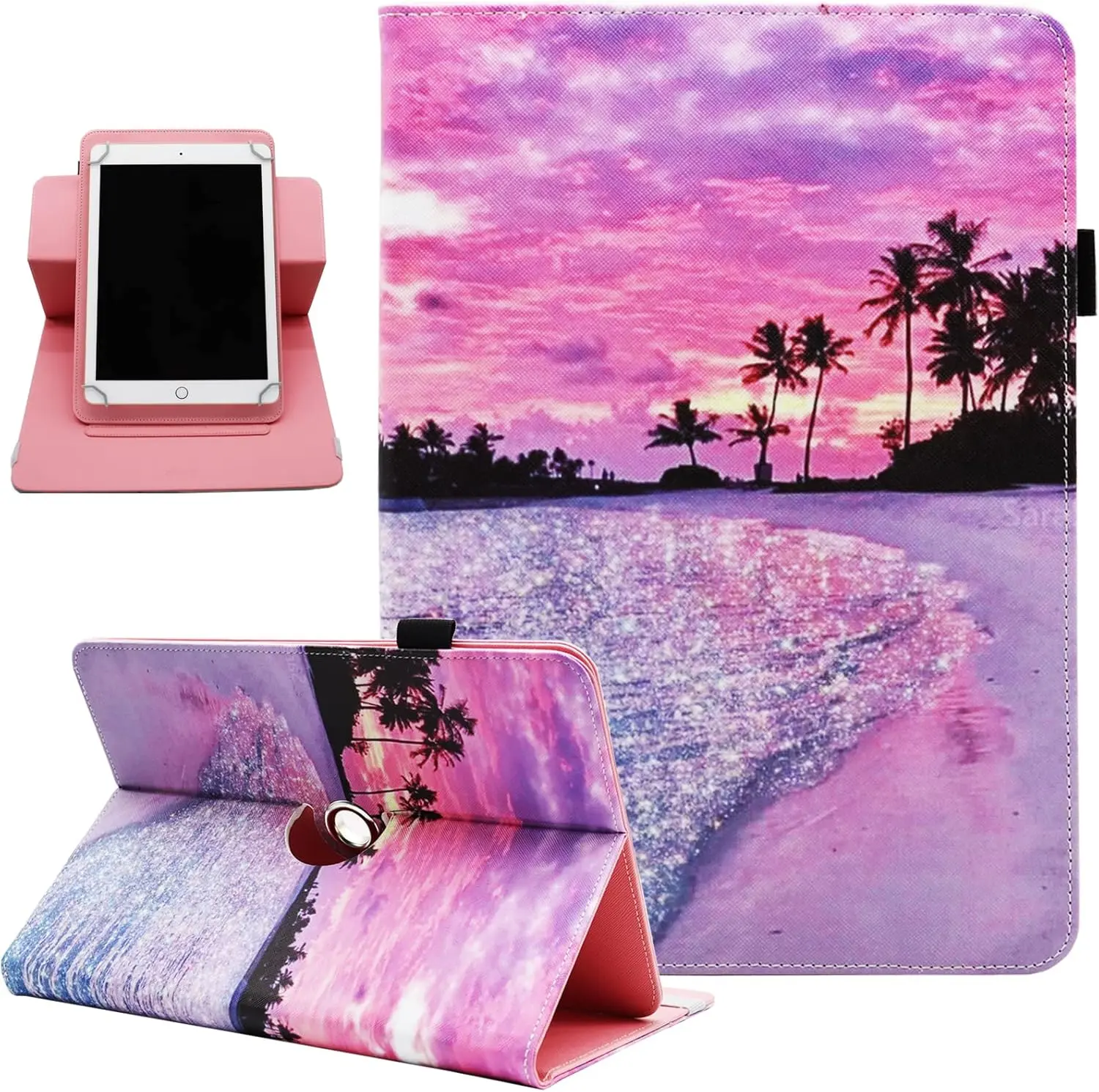 Universal 10 10.1 Inch Android Tablet Case,  360  Rotating Multi-Angle Viewing Stand Universal Case Cover for 10 10.1 and  9.5-10.5 Inch Tablet, Dusk Beach