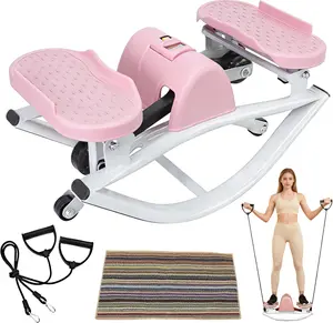 Rock Stepper with Elastic Resistance Bands & Anti-Slip Mat, Side-to-Side Lateral Rocking Motion, Digital Display & High-Capacity Design for Home Leg Glute Workout