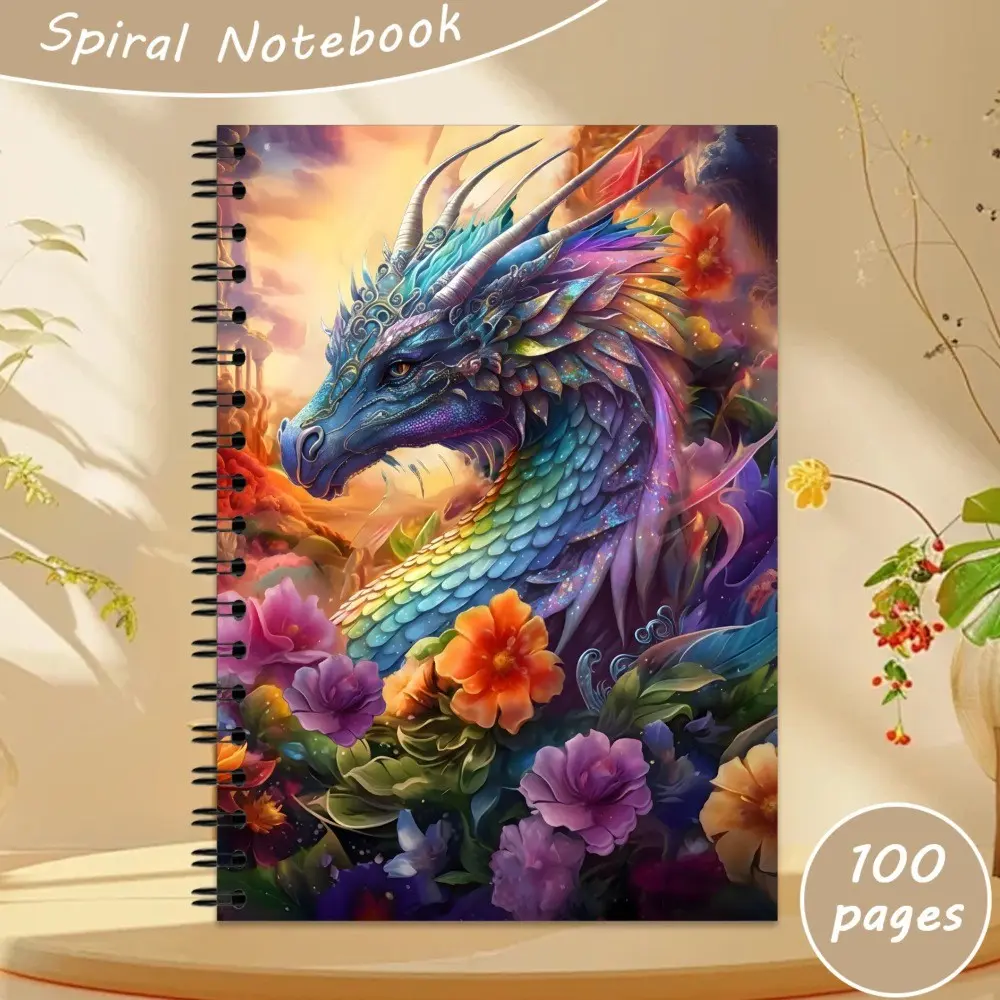 Rainbow Dragon Notebook, 100 Pages Sketchbook, Spiral Coil Binding, Diary Book, Ideal for Drawing and Note-Taking, Perfect Gift Idea