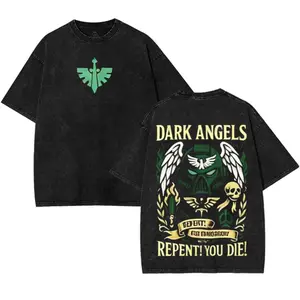 Warhammer 40K Dark Angels Washed Tee Retro Oversized TShirts Inspired by Iconic Factions and Heroes, Premium Heavy Cotton, Perfect for Wargame Fans, Sci-Fi Lovers3