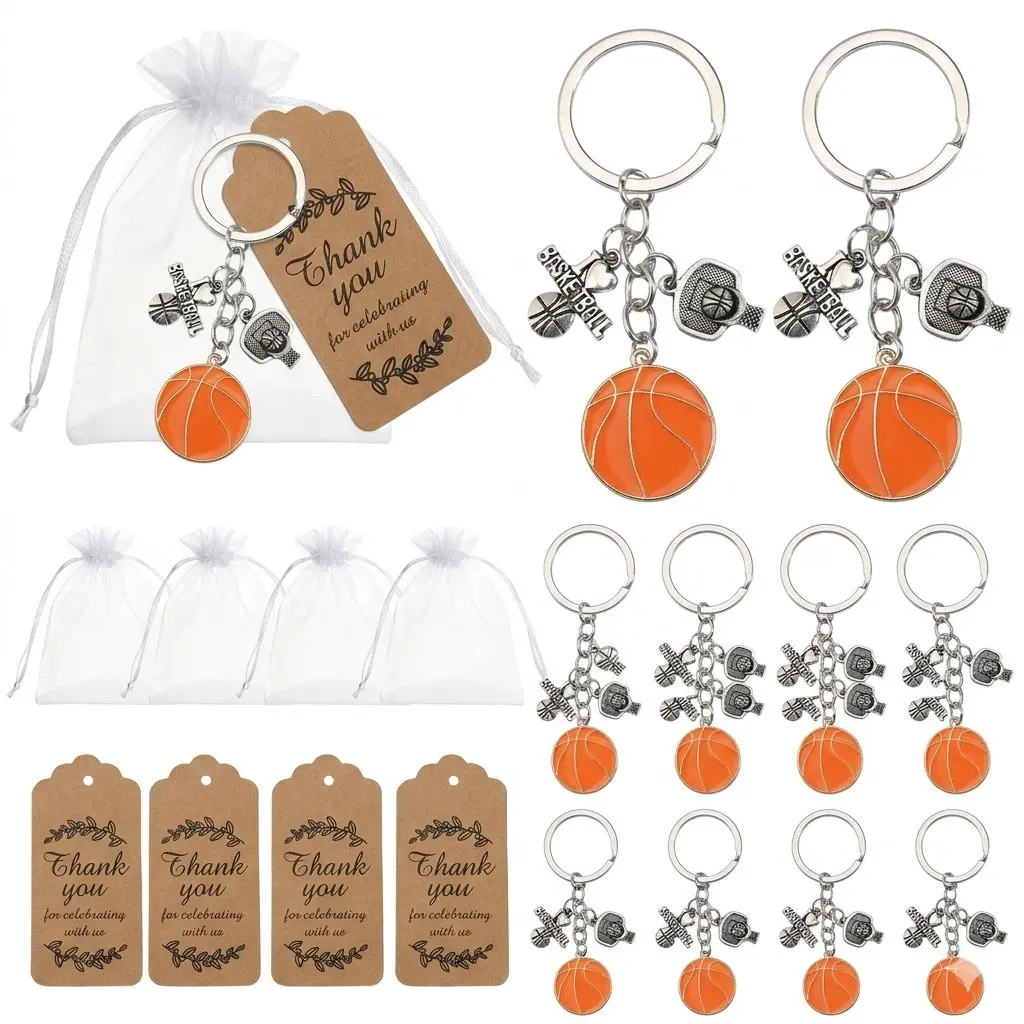 2026 Basketball Keychain Set 12pcs Mvp Team Gift, Party Favor with Card Bag, Sports Keyrings for Keys, Coach Player, Senior Night Decor