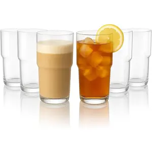 Stackable Iced Coffee Glasses Set of 6, 48-15 and 21oz Drinking Glasses for Lattes, , Coffee, and Water (21oz, Set of 6) | Modern, Stackable, Cups, For Any Drink, Water, Coffee