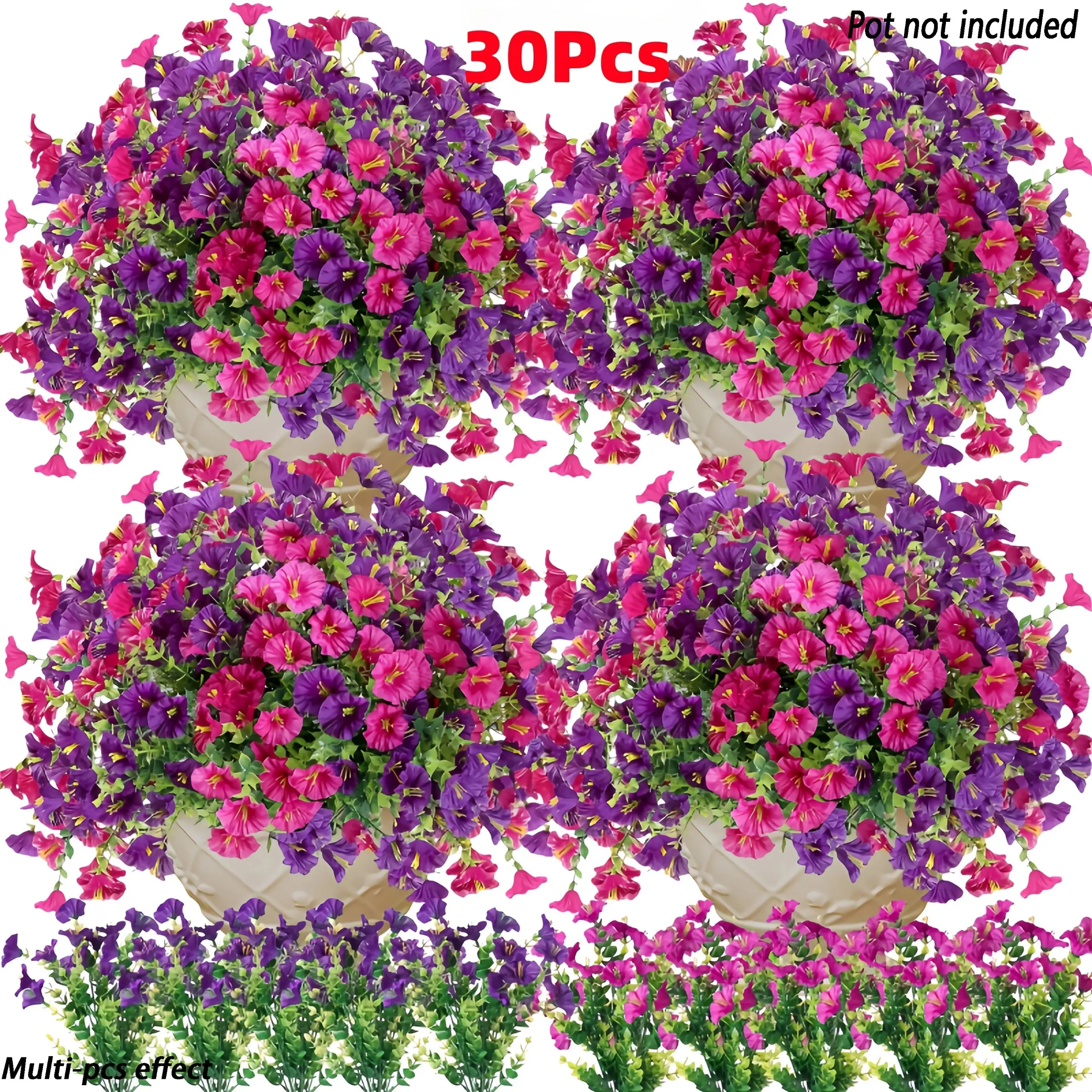 30 Bunches of Vibrant  Flowers - UV-resistant and Fade-resistant Floral Arrangement, Bright Multicolored Blooms, Suitable for Indoor/outdoor Decoration, Perfect for Home Gardens, Porches, and Parties,  Outdoor Flowers
