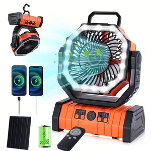 Portable Solar Fan with LED Light – 10W Panel, 20000mAh Lithium Metal Battery, Quiet, Auto-Oscillating, Ideal for Camping, Travel & RV Use electric fan