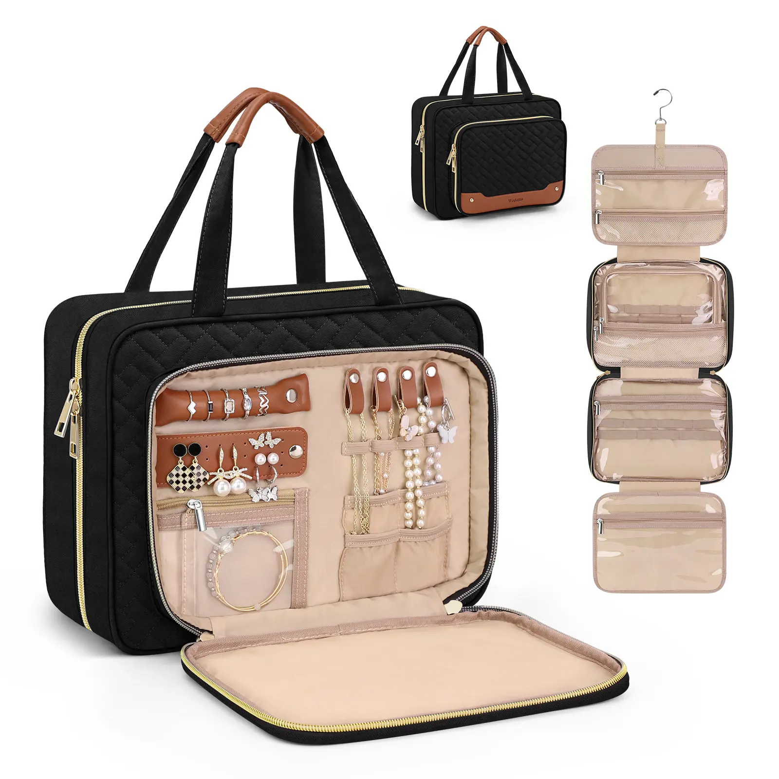 Wedama Expandable Makeup Storage Bag for Women Cruise Travel Large Capacity Partitioned storage with Extra Jewelry Compartment Perfect for Travel & Makeup Storage