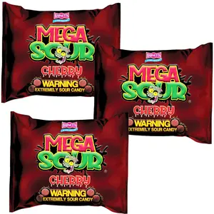Barnetts Mega Sour Candy Cherry (3 packs) - Trendy Sweet Bags - Traditionally Handmade Sweets - Sour Coating Lasts 20 Seconds - Candies for Party Bag, Gift Hamper, or Hamper Box