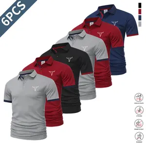 6-Pack Men’s Premium Polo Shirts, Summer Casual Slim Fit Short Sleeve, Printed Design, Quick-Dry Fabric, Suitable for Outdoor Sports and Casual Wear, Perfect Birthday Gift!
