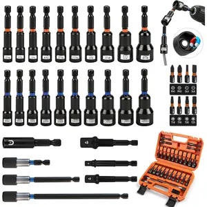 35 count  Nut Driver Set,  Drill Driver Bit 1/4" Hex Shank, SAE & Metric Cr-V Steel Nut Drivers with Quick-Release Extensions,  Socket Adapters, Bit Holder, 8 count S2 Bits, Toolbox