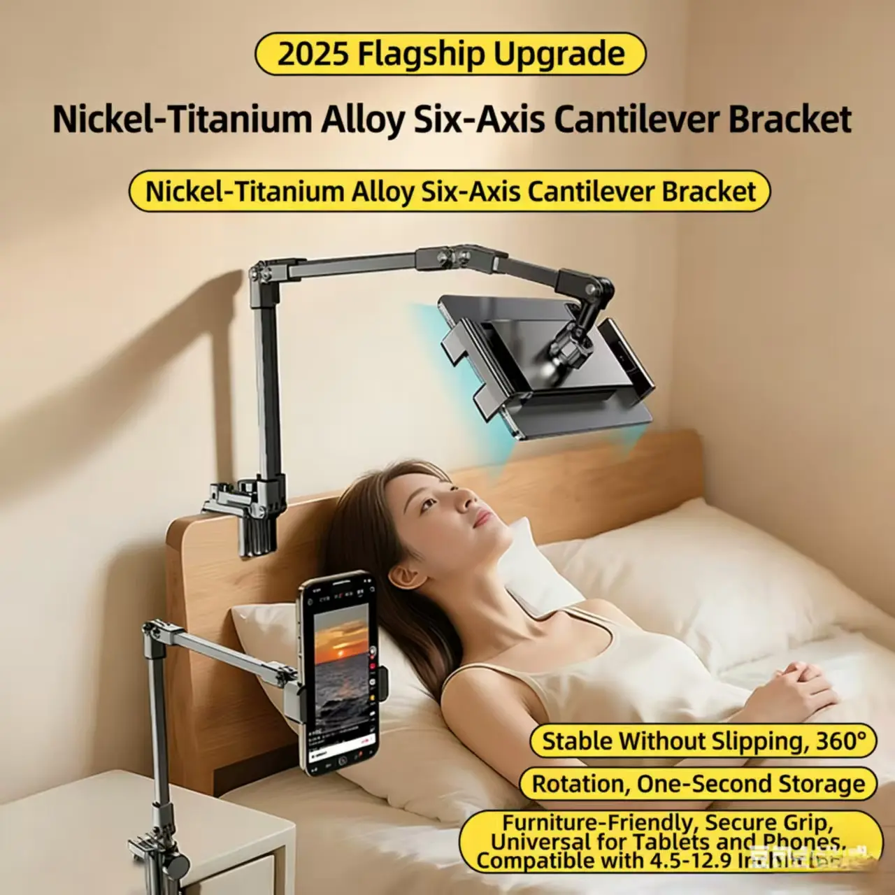 Universal Metal Floating Phone Stand for Bedside, Bed & Desk