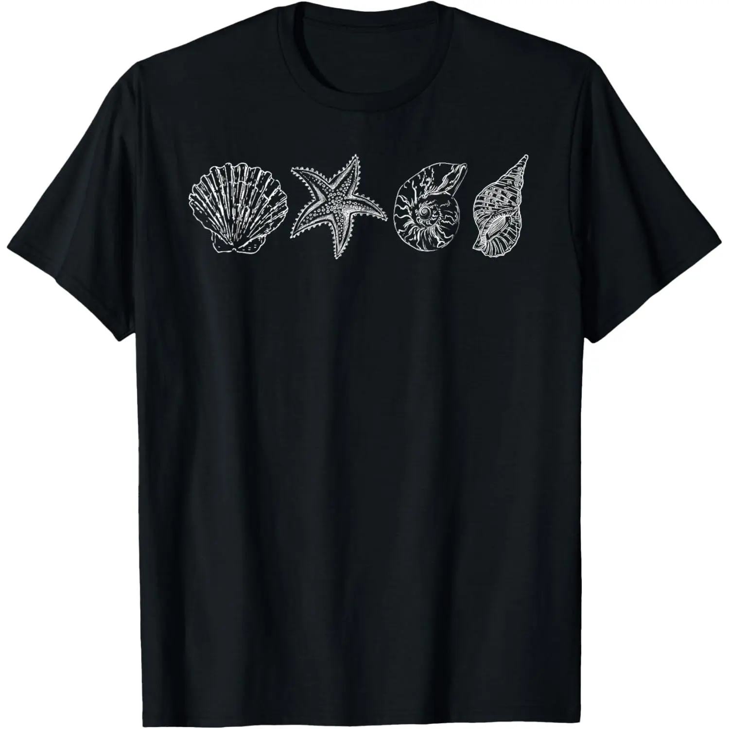 Women's 100% Cotton Graphic T-Shirt - Round Neck, Short-Sleeve, Lightweight Top for Ocean Lovers' Hawaii Beach Summer Vacation, Seashell & Starfish Print Casual Clothes