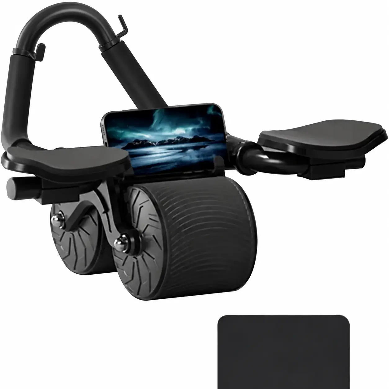 Ab Roller Wheel with Elbow Support, Dual-Wheel Abdominal Trainer with Curved Handle for Home Gym Core Workouts for Adults