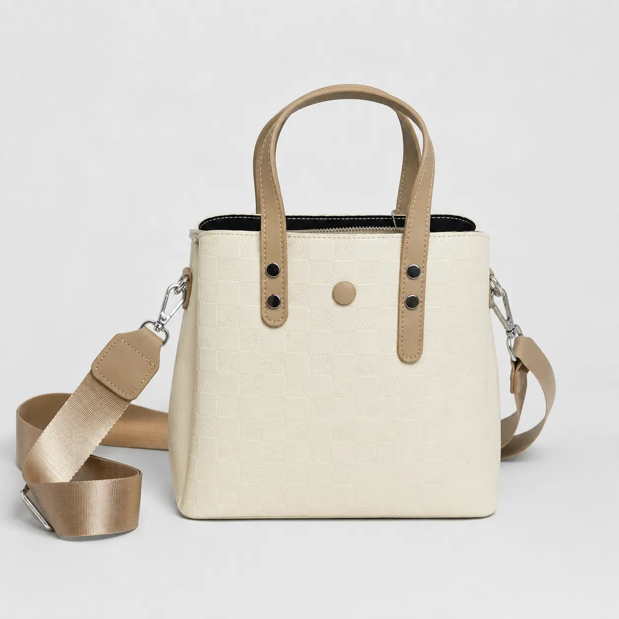 Women's Premium Checkerboard Tote Handbag | Crossbody Shoulder Purse with Adjustable Strap & Flower Charm