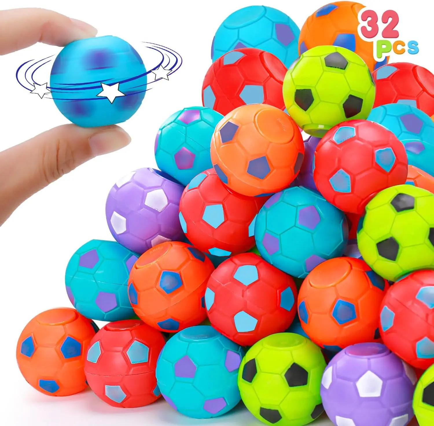 32PCS Fidget Spinner Soccer Balls Party Favors Bulk for Kids 4-8 8-12 Goodie Treat Bag Stuffers Classroom Treasure Toys Carnival Prize Pinata Filler Birthday Trinket End of Year Students Gift