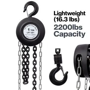 1T 2200lbs Manual Chain Hoist 10FT Lift Black/Yellow Steel Chain Block with 2 Heavy Duty Hooks Durable for Warehouse Construction Farm Engine Lifting
