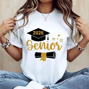 2026 Senior Graduation T-Shirt, Cotton, Casual, Crew Neck, Short Sleeve, Regular Fit, Summer Wear, Machine Washable, Do Not Dry Clean, Made in USA