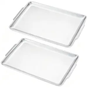 16.3" x 11" Large Serving Platters Set of 2, Stainless Steel Heavy-Duty Large Serving Trays, Rectangular Plates for Food, Fruit, Party, Wedding, Christmas, Chip and Scratch Resistant .Silver or old