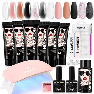 Morovan Poly Gel Nail Kit Starter Kit: 6 Colors Poly Nail Gel Kit with U V Lamp Best Valentine Gift For Her Complete Nail Extension Poly Gel Kit for Beginners