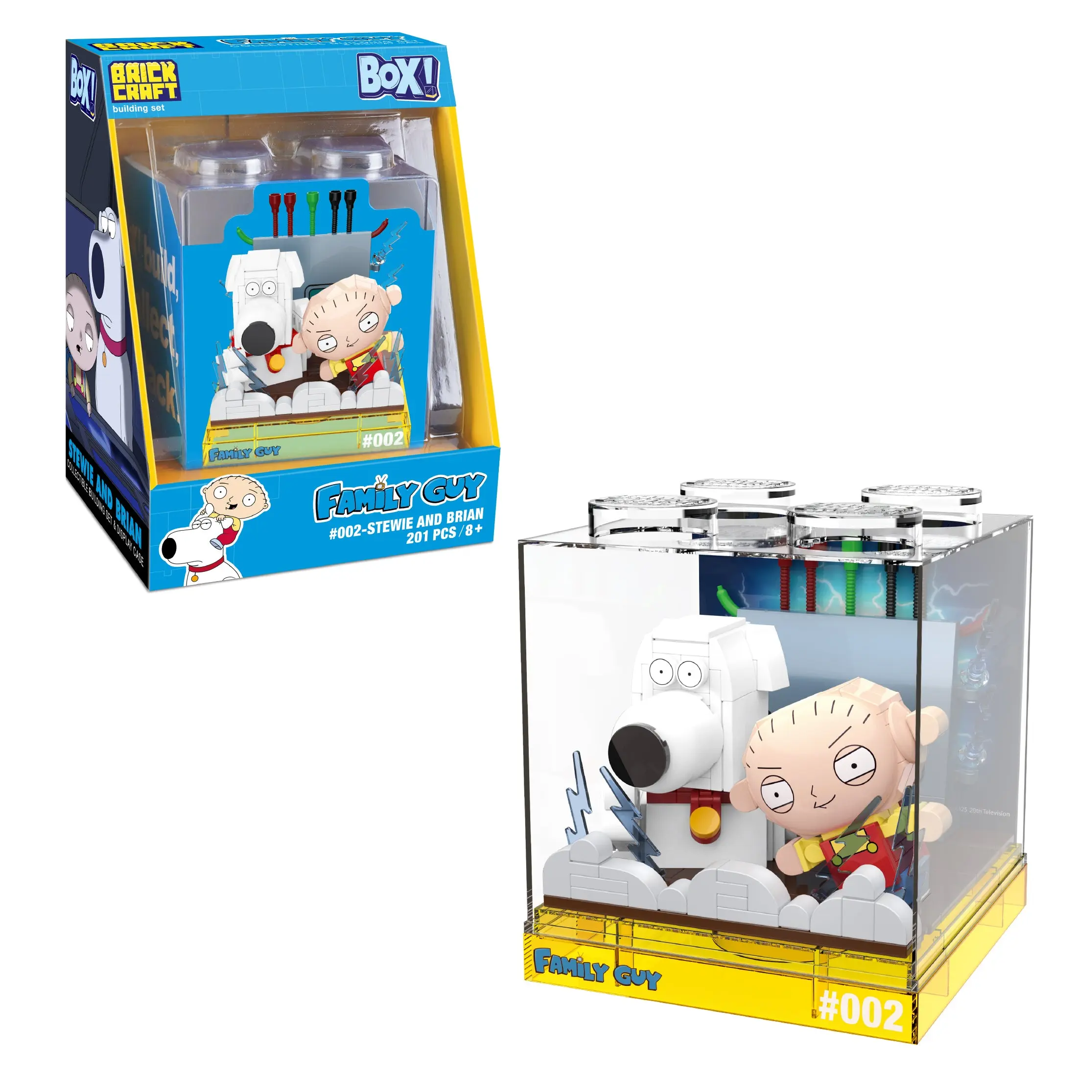 Brickcraft Family Guy Stewie and Brian Box! Building Set, 201-Piece Collectible Display Cube Model Kit for Kids & Adults 8+