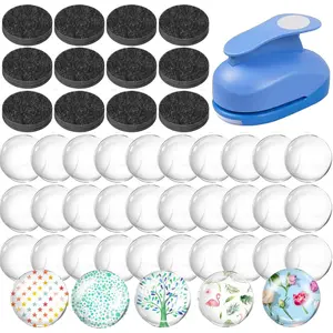 101 count Fridge Glass  Set with 1-Inch Paper Punches, Round Disc Ferrite Ceramic , Transparent Glass Cabochons for DIY Refrigerator  Crafts, Clear