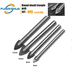 Carbide Tip Drill Bit Set 6/8/10/12mm Professional Ceramic Tile Marble Glass Mirror Heavy Duty Precision Cutting Tools Masonry Work Hardened Metal Anti-Wobble Durable High Speed