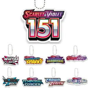 Pocket Monster Ptcg Logo Creative Acrylic Keychain Toys Scarlet and Violet Logo Diy Series Game Collection Card Pendant Kid Gift