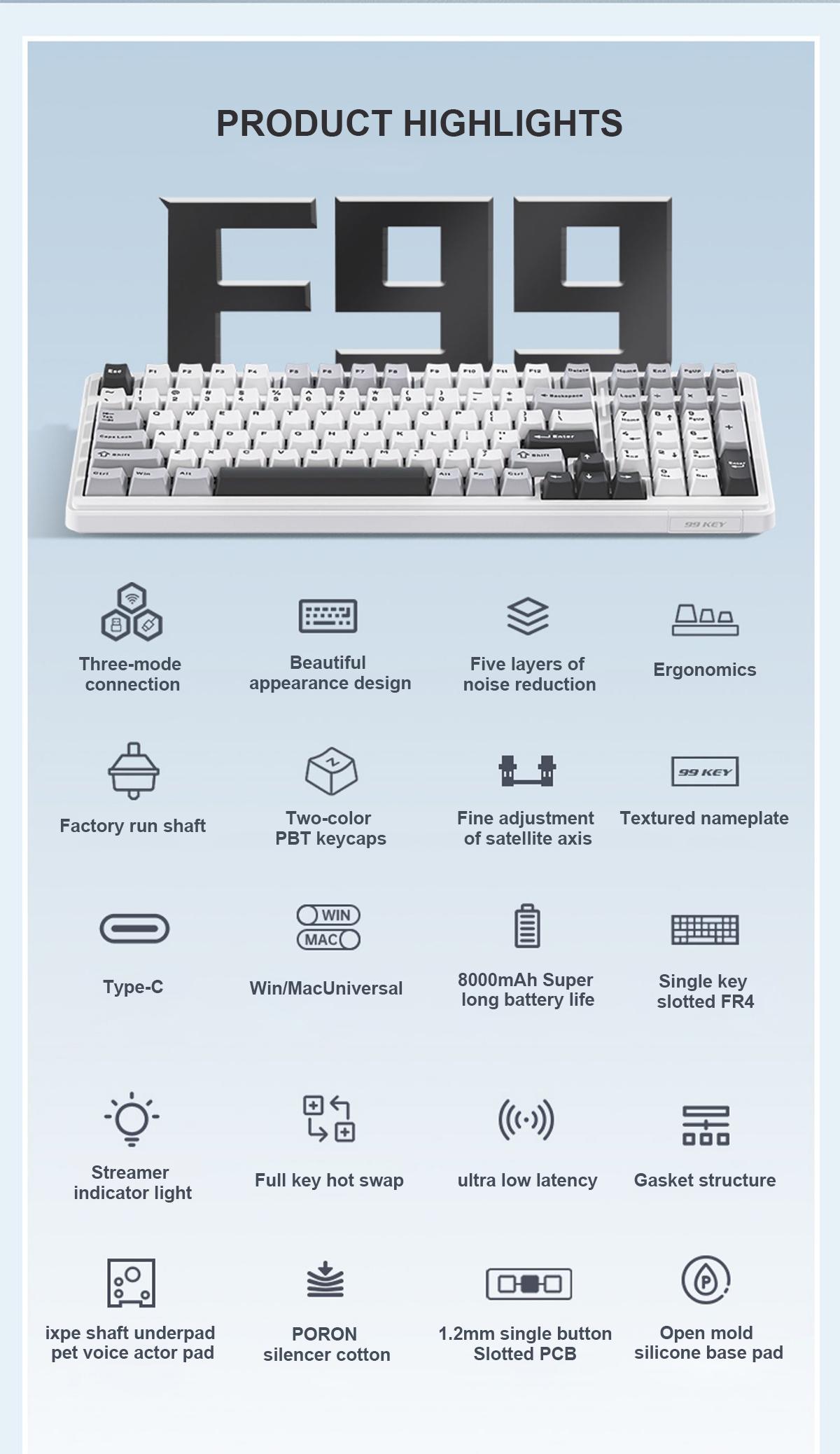 AULA F99 Wireless Mechanical Gaming Keyboard, Numpad Tri-Mode BT5.0/2.4GHz/USB-C Gasket Hot Swappable Custom, Pre-lubed Linear Switches,RGB Backlit Keyboard for PC/Tablet/Xbox/PS5,Office Computer Accessories CreamyKeyboards TikTokShopfalldealsforyou