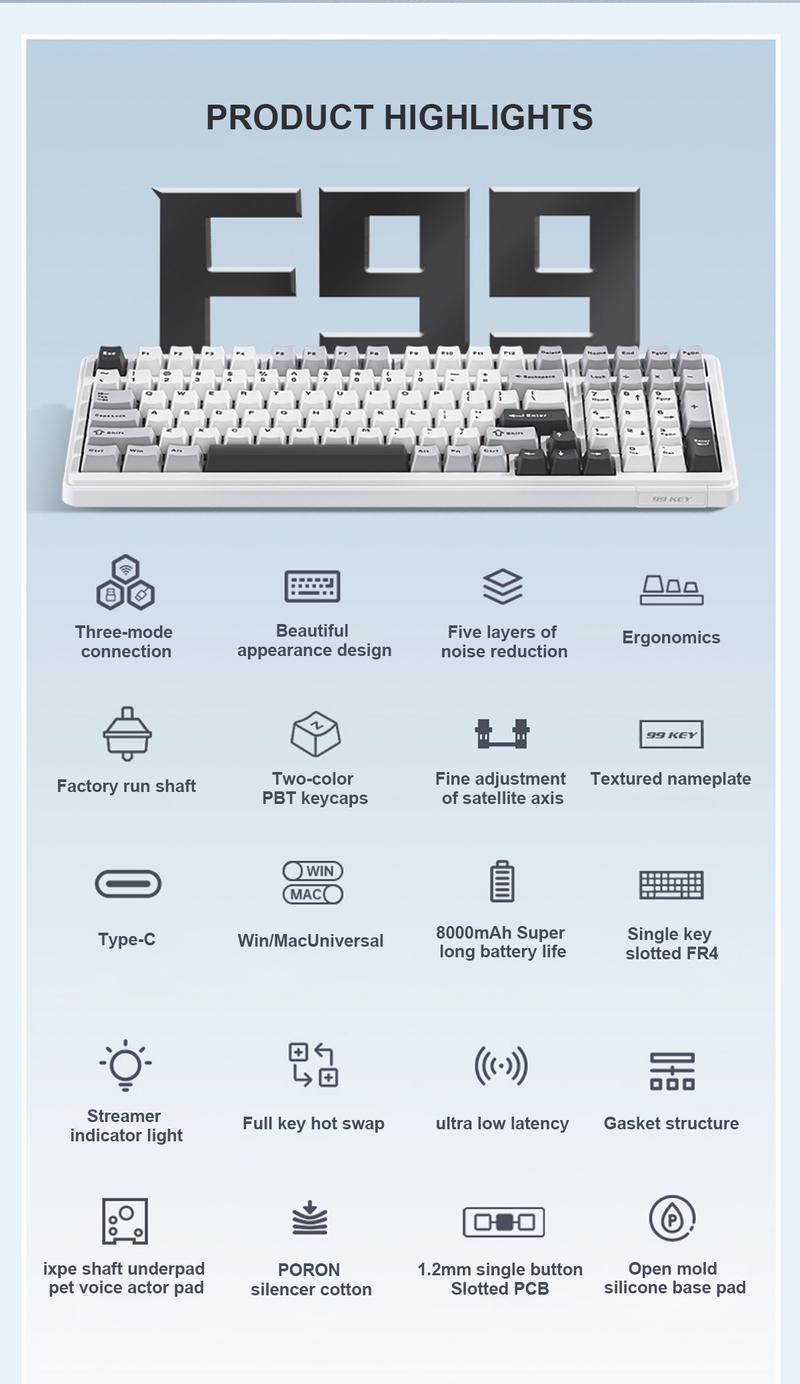 AULA F99 Wireless Mechanical Gaming Keyboard, Numpad Tri-Mode BT5.0/2.4GHz/USB-C Gasket Hot Swappable Custom, Pre-lubed Linear Switches,RGB Backlit Keyboard for PC/Tablet/Xbox/PS5,Office Computer Accessories CreamyKeyboards TikTokShopfalldealsforyou